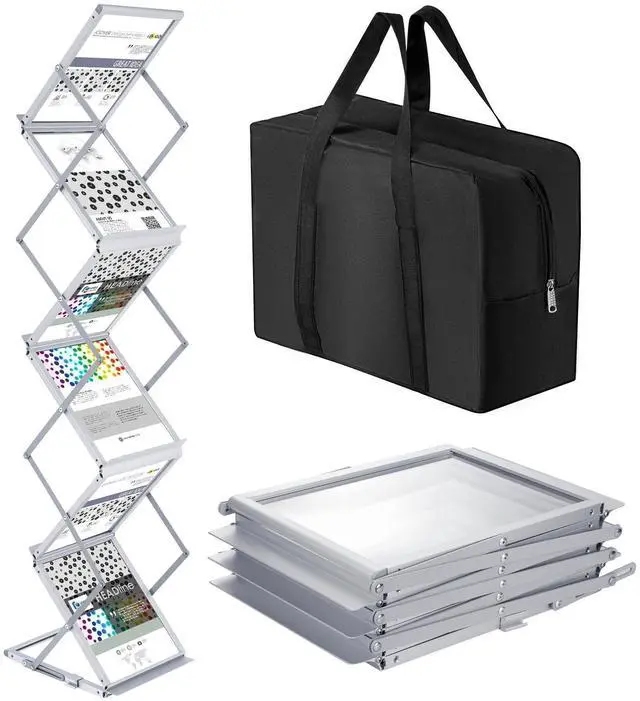 Main image of Foldable Magazine Rack Metal Catalog Literature Rack Portable 6 Pockets with Carrying Bag Aluminum Brochure Stand Display Holder Stand for Exhibition Trade Show Office Retail Store