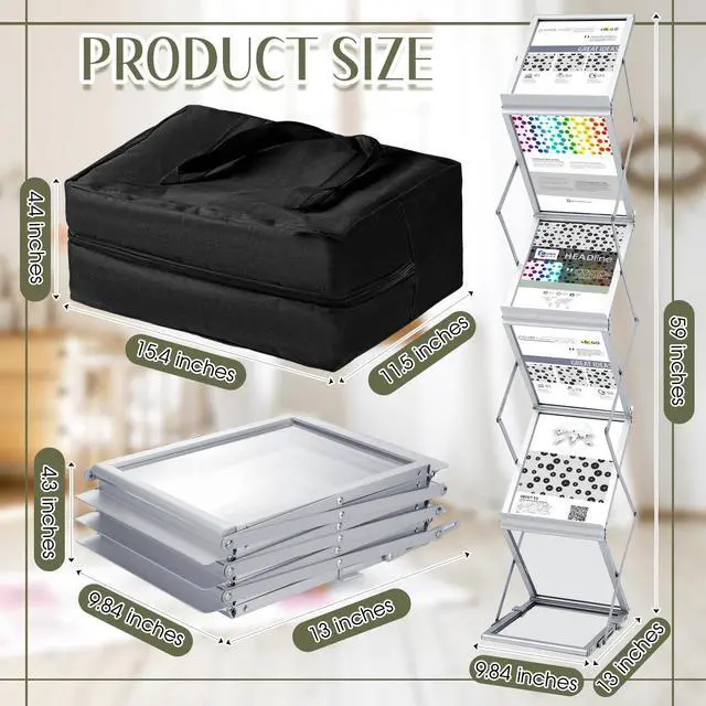 Alt view image 2 of 6 - Foldable Magazine Rack Metal Catalog Literature Rack Portable 6 Pockets with Carrying Bag Aluminum Brochure Stand Display Holder Stand for Exhibition Trade Show Office Retail Store