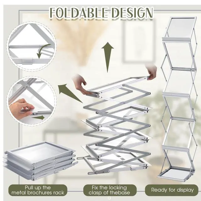 Alt view image 4 of 6 - Foldable Magazine Rack Metal Catalog Literature Rack Portable 6 Pockets with Carrying Bag Aluminum Brochure Stand Display Holder Stand for Exhibition Trade Show Office Retail Store