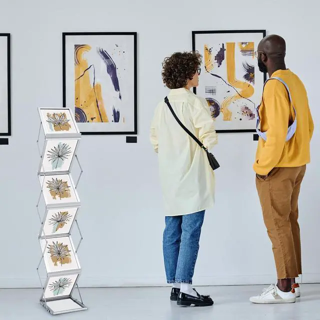 Alt view image 6 of 6 - Foldable Magazine Rack Metal Catalog Literature Rack Portable 6 Pockets with Carrying Bag Aluminum Brochure Stand Display Holder Stand for Exhibition Trade Show Office Retail Store