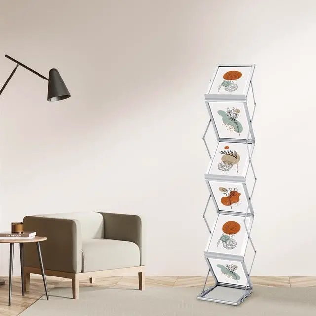 Alt view image 5 of 6 - Foldable Magazine Rack Metal Catalog Literature Rack Portable 6 Pockets with Carrying Bag Aluminum Brochure Stand Display Holder Stand for Exhibition Trade Show Office Retail Store