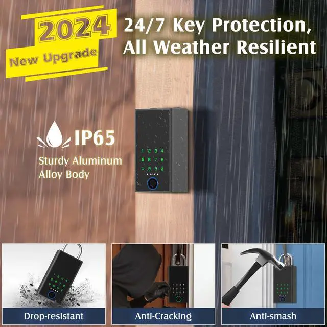 Alt view image 4 of 7 - Smart Key Lock Box with Code, Large Fingerprint Lock Box with APP Control, Electronic Digital Weatherproof Security Hide Key Lock Box Wall Mount & Door Hanging for Outdoor Realtor Airbn