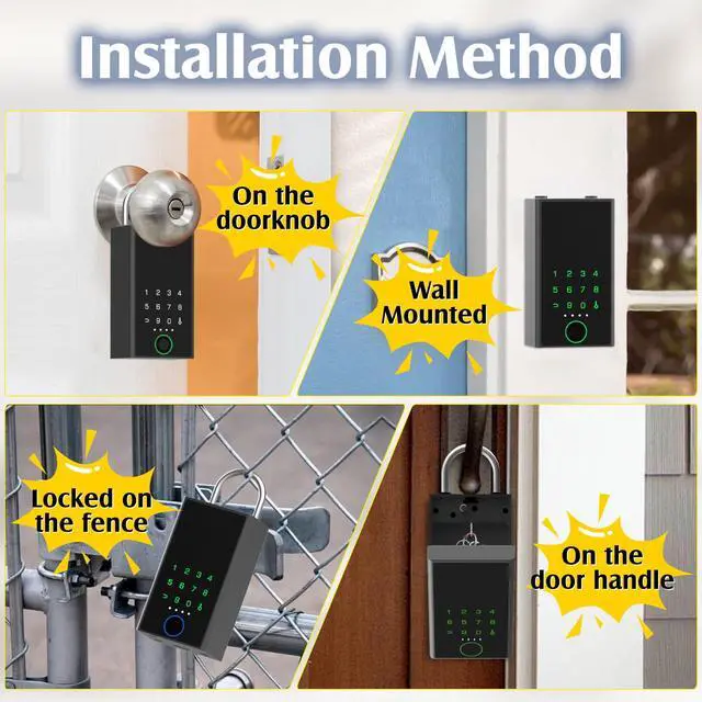 Alt view image 6 of 7 - Smart Key Lock Box with Code, Large Fingerprint Lock Box with APP Control, Electronic Digital Weatherproof Security Hide Key Lock Box Wall Mount & Door Hanging for Outdoor Realtor Airbn