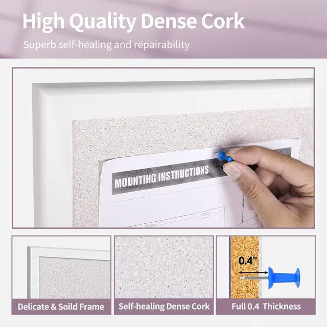 Alt view image 3 of 7 - 30x40 White Cork Board, Wooden Frame, Hanging Pin for Office | 30x40 inch white cork board, wooden frame, cork surface resists pinholes, easy wall hanging, office school home