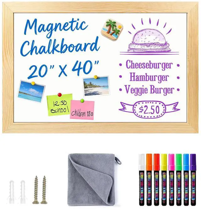 Main image of Magnetic Chalkboard for Wall, 20 x 40 Inch Solid Wood Framed Brown Magnetic Board, Wall Mounted Chalk Board for Kitchen, Restaurant, Food Truck and Calendar Board