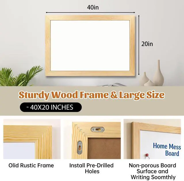 Alt view image 4 of 7 - Magnetic Chalkboard for Wall, 20 x 40 Inch Solid Wood Framed Brown Magnetic Board, Wall Mounted Chalk Board for Kitchen, Restaurant, Food Truck and Calendar Board
