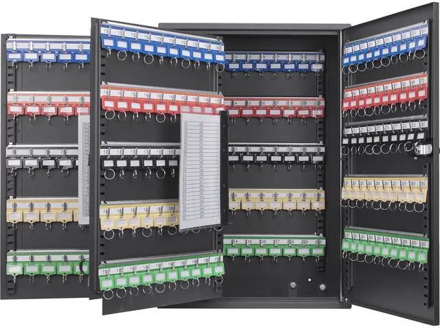 Main image of 300 Position Key Lock Box Wall Mount Key Cabinet with Numbered Hooks, Key Log Sheet, Colored Key Tags, Labeled Shelves, Solid Steel Construction Secure Key Organizer Cabinet Key Box