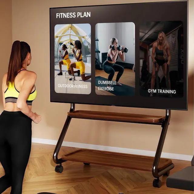 Alt view image 7 of 7 - Easel Rolling TV Stand with Wheel for 32-75 Inch TVs up to110 lbs | Mobile TV Cart With 2-Tier Wood Storage Shelf, Perforated Organizer Panels, Heavy Duty Floor Tv Mount, Vesa Up To 600x400