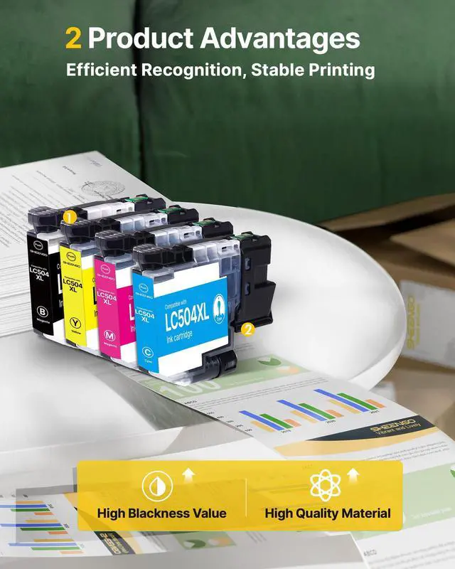 Alt view image 4 of 7 - LC504 LC504XL Ink Cartridges MFC-J1365DW Replacement for Brother LC504 Ink Cartridges for Brother Printer LC 504 XL MFC-J1365DW MFC-J1367DW MFC-J1355DW Ink LC504 XL High Yield, 4 Pack (B/C/M/Y)