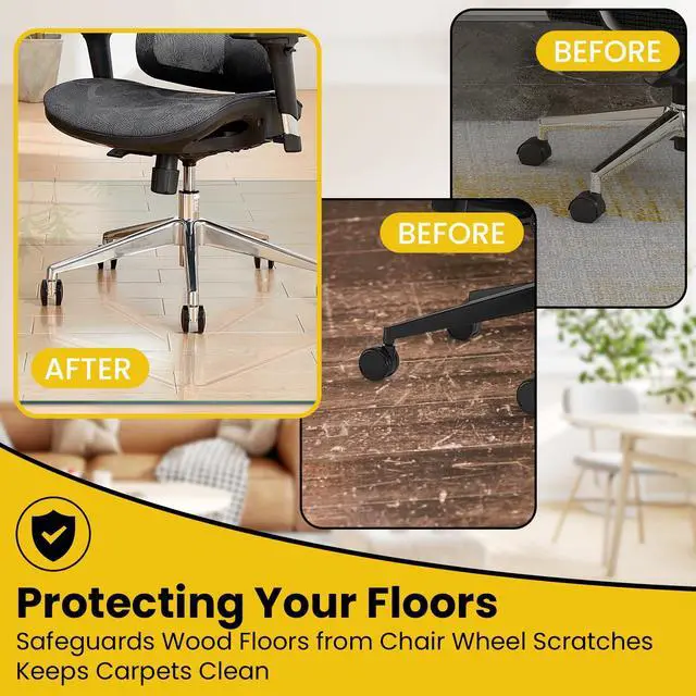 Alt view image 2 of 7 - Premium Tempered Glass Chair Mat, 46 x 55 Inch Large Office Floor Mat for Carpet or Hardwood Floors, 1/5" Thick with 12 Anti-Slip Pads