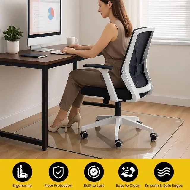 Alt view image 4 of 7 - Premium Tempered Glass Chair Mat, 46 x 55 Inch Large Office Floor Mat for Carpet or Hardwood Floors, 1/5" Thick with 12 Anti-Slip Pads