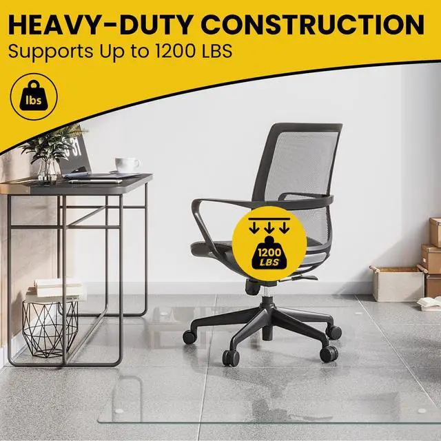 Alt view image 3 of 7 - Premium Tempered Glass Chair Mat, 46 x 55 Inch Large Office Floor Mat for Carpet or Hardwood Floors, 1/5" Thick with 12 Anti-Slip Pads