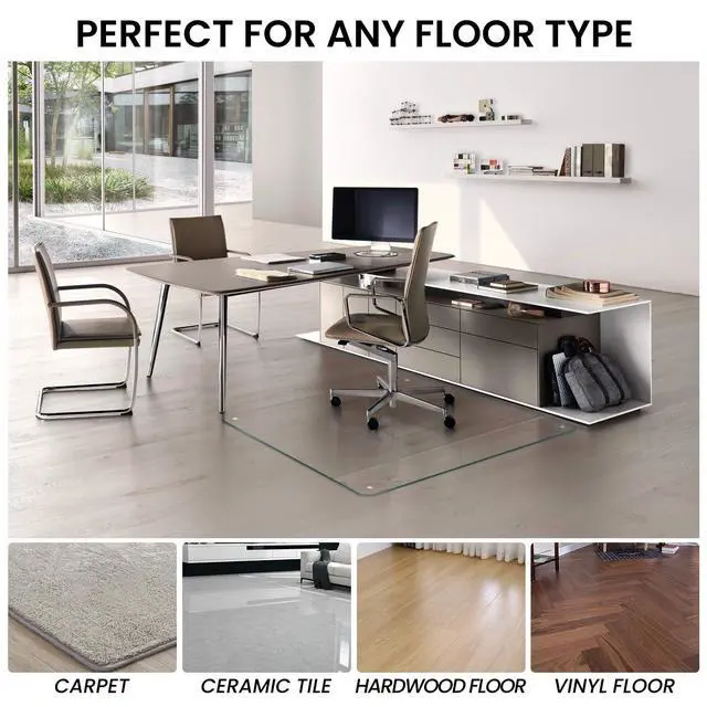 Alt view image 5 of 7 - Premium Tempered Glass Chair Mat, 46 x 55 Inch Large Office Floor Mat for Carpet or Hardwood Floors, 1/5" Thick with 12 Anti-Slip Pads