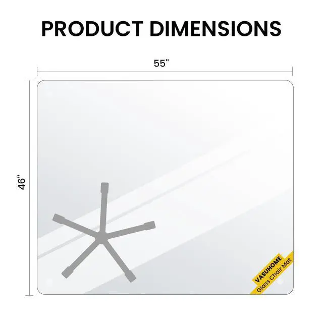 Alt view image 6 of 7 - Premium Tempered Glass Chair Mat, 46 x 55 Inch Large Office Floor Mat for Carpet or Hardwood Floors, 1/5" Thick with 12 Anti-Slip Pads
