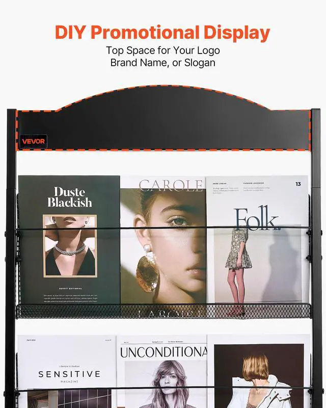 Alt view image 5 of 7 - Brochure Display Rack, 4-Tier Magazine Literature Display Stand with Wheels, Movable Floor Standing Magazine Rack, Heavy Duty Newspaper Catalog Holders for Shop Exhibitions Office Craft Fairs