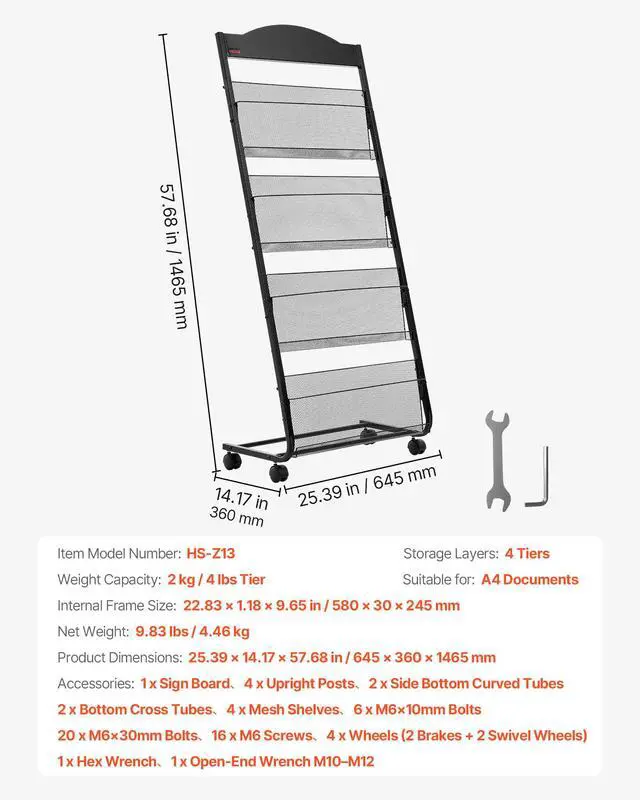 Alt view image 7 of 7 - Brochure Display Rack, 4-Tier Magazine Literature Display Stand with Wheels, Movable Floor Standing Magazine Rack, Heavy Duty Newspaper Catalog Holders for Shop Exhibitions Office Craft Fairs