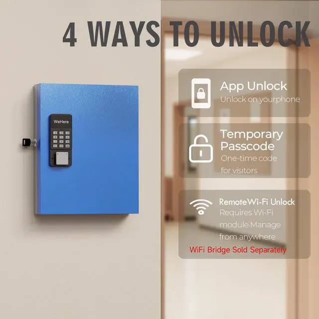 Alt view image 3 of 7 - 32 Key Lock Box Smart Key Organier Cabinet with Keypad & App for Office | Wall Mounted Lockbox use App, Custom & One Time Password, WiFi (Need W100 Bridge) Unlock for School, Office, Fleet, Hotel
