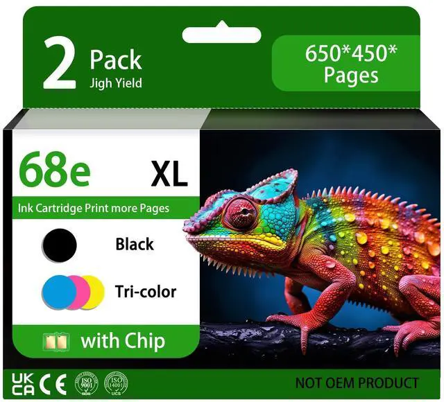 Main image of 68XL 68e High Yield Ink Compatible HP68,1Bk 1Tri-Color Envy Printers | 68XL 68e high yield ink combo pack compatible HP 68 (1Bk,1Tri-Color), fits Envy 6155e 6555e 6152e 6100e 6552e 6558e