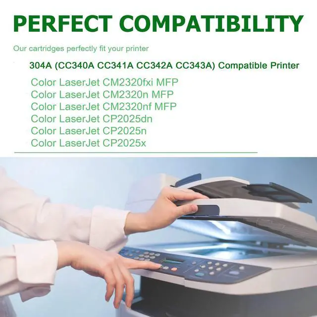 Alt view image 2 of 7 - 4-Pack Replacement for HP 304A Toner Cartridges CP2025 CM2320 CP2025dn | Compatible for HP Color Laser CP2025,CM2320fxi MFP,CM2320nf MFP,CM2320n MFP;CP2025dn,CP2025n (Black,Cyan,Magenta,Yellow)