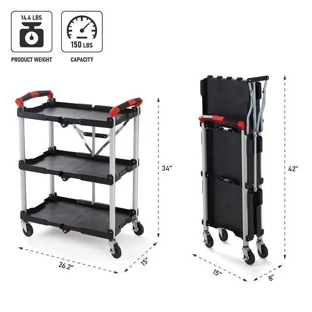 Alt view image 3 of 7 - 410-007 Pack-N-Roll 150 lbs Folding Collapsible Service Cart, Black/Red