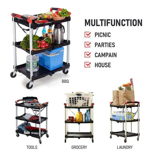 Alt view image 5 of 7 - 410-007 Pack-N-Roll 150 lbs Folding Collapsible Service Cart, Black/Red