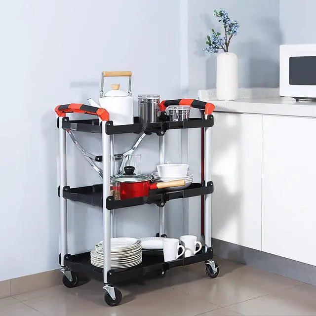 Alt view image 7 of 7 - 410-007 Pack-N-Roll 150 lbs Folding Collapsible Service Cart, Black/Red