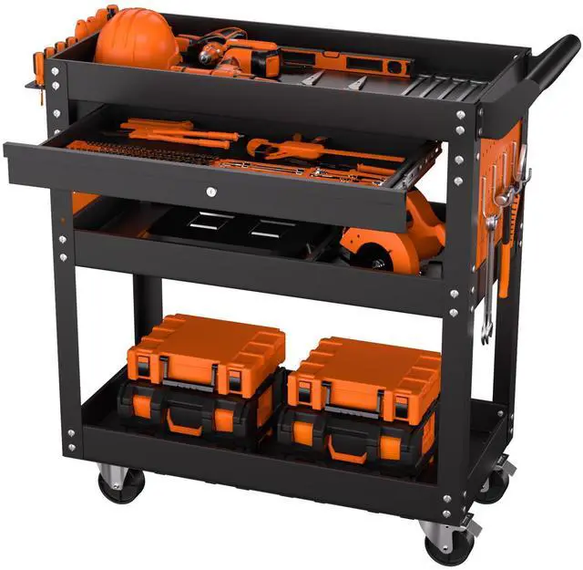 Main image of 4 Tier Heavy Duty Rolling Tool Cart On Wheels, 350 Lb Capacity, Metal Utility Carts with Lockable Drawer & Side Pegboards, Mechanic Tool Storage Organizer for Garage Workshop Repair Shop