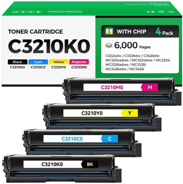 Main image of C3210K0 C3210C0 C3210M0 C3210Y0 Toner Cartridge (4-Pack with Chip) Replacement Compatible for Lexmark C3224dw C3326dw C3426dw MC3224adwe MC3224dwe MC3224i MC3326adwe MC3326i MC3426adw MC3426i Printer