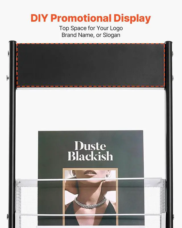 Alt view image 5 of 7 - Brochure Display Rack, Narrow 6-Tier Magazine Literature Display Stand with Wheels, Metal Floor Standing Magazine Rack, Movable Newspaper Catalog Holders for Shop Exhibitions Office (6 Pockets)