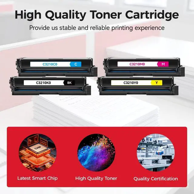 Alt view image 4 of 7 - C3210K0 C3210C0 C3210M0 C3210Y0 Toner Cartridge (4-Pack with Chip) Replacement Compatible for Lexmark C3224dw C3326dw C3426dw MC3224adwe MC3224dwe MC3224i MC3326adwe MC3326i MC3426adw MC3426i Printer