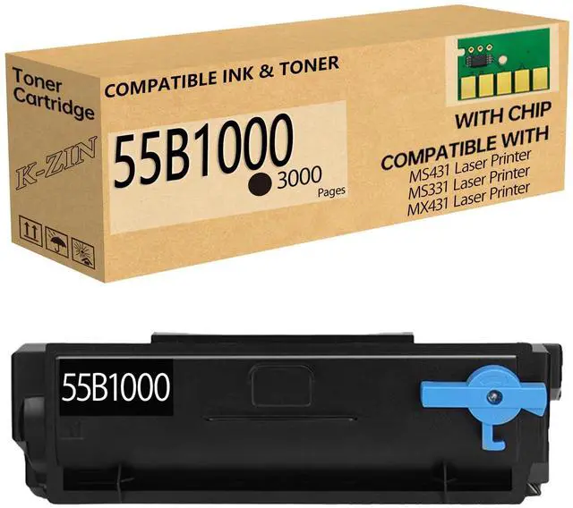Main image of MS331 55B1000 Black Toner Cartridge with Chip 3000 Pages | Compatible with Lexmark MS331dn MS431dn MS431dw MX331adn MX431adn MX432adwe MX431adw Printer for 55B1000 55B1H00 Toner
