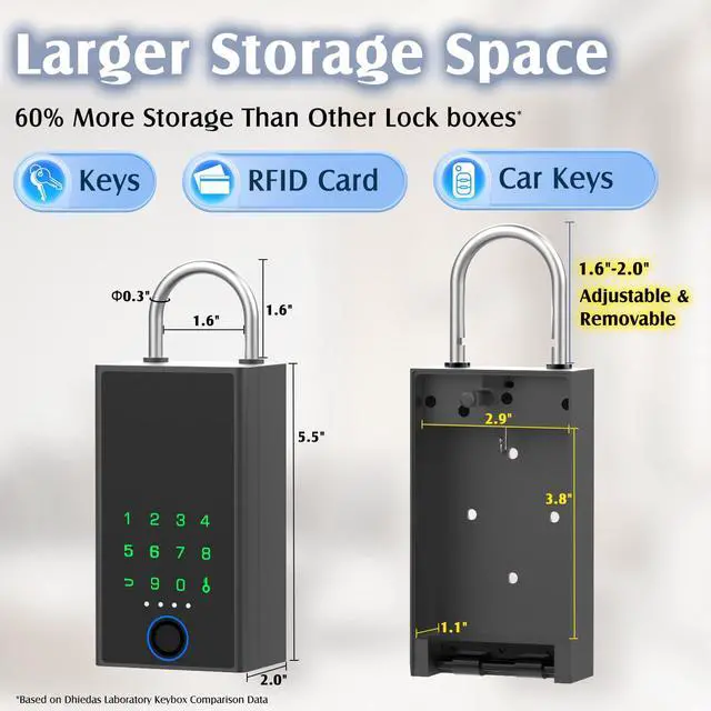 Alt view image 2 of 7 - Smart Key Lock Box with Code, Large Fingerprint Lock Box with APP Control, Electronic Digital Weatherproof Security Hide Key Lock Box Wall Mount & Door Hanging for Outdoor Realtor Airbn