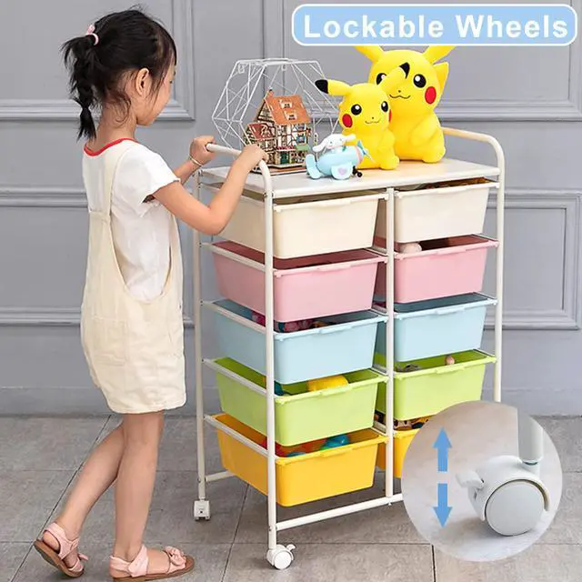 Alt view image 5 of 7 - 10 Drawers Rolling Storage Cart, Plastic Drawer Cart with Metal Frame, Multipurpose Art Craft Cart Organizer with Wheels, Utility Cart with Drawers for Home, Office, School, Multicolor