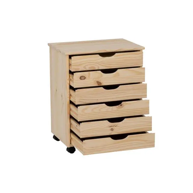 Alt view image 7 of 7 - Corinne Unfinished Wide Six Drawer Wooden Rolling Storage Cart