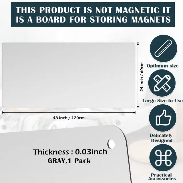 Alt view image 2 of 6 - 24 x 48 Magnetic Board Steel Magnet Bulletin Boards for Walls Wet Erase Stainless Steel Board for Kitchen Office Classroom Displaying Letters Numbers Notes Photos