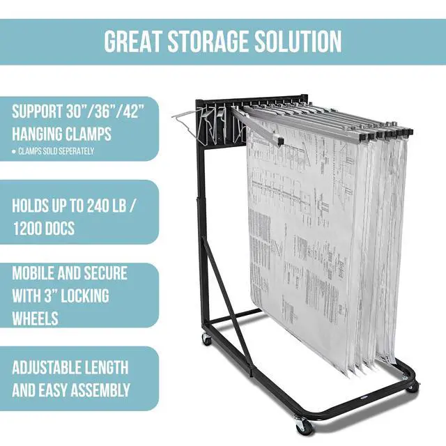 Alt view image 2 of 7 - Adir Mobile Blueprint Holder Construction Plan Rack, Map Organizer, Blueprint Rack, and Poster Display Rack for Jobsite and Office (Without Blueprint Clamps)