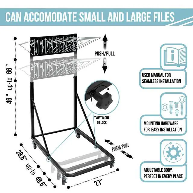 Alt view image 4 of 7 - Adir Mobile Blueprint Holder Construction Plan Rack, Map Organizer, Blueprint Rack, and Poster Display Rack for Jobsite and Office (Without Blueprint Clamps)