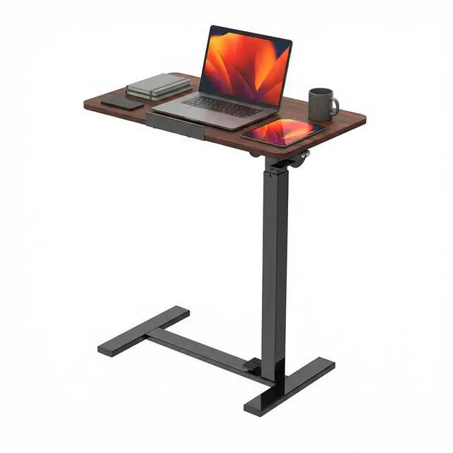 Main image of Rolling Desk, Laptop Desk, Overbed Table with Wheels | Mobile Overbed Bedside, Portable Computer Workstation, Bed Sofa Couch, Adjustable Height, Chocolate