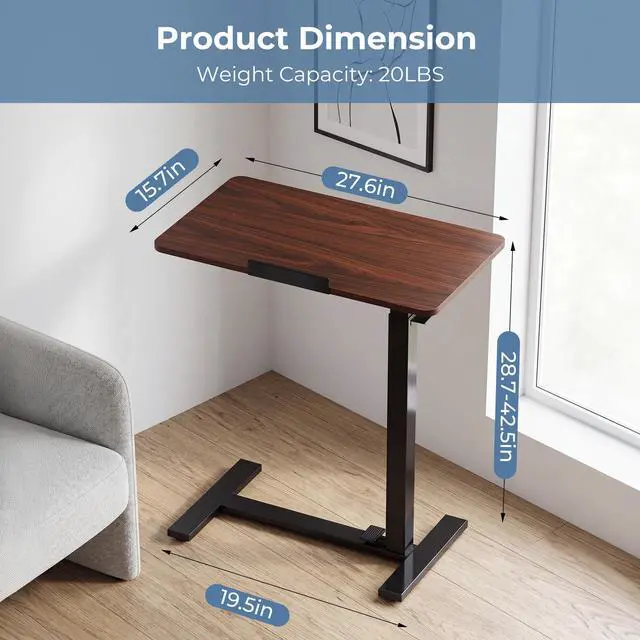 Alt view image 3 of 7 - Rolling Desk, Laptop Desk, Overbed Table with Wheels | Mobile Overbed Bedside, Portable Computer Workstation, Bed Sofa Couch, Adjustable Height, Chocolate