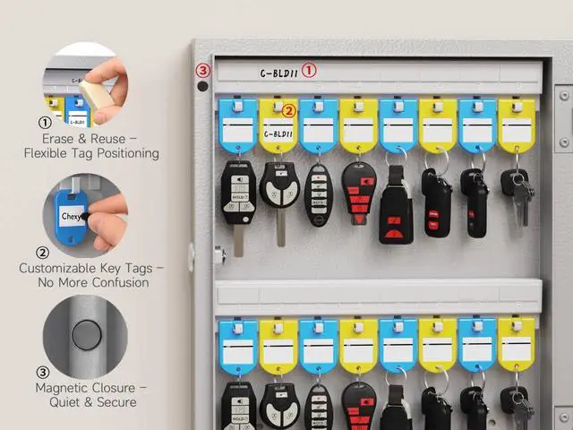 Alt view image 4 of 7 - 32 Key Lock Box Smart Key Organier Cabinet with Keypad & App for Office | Wall Mounted Lockbox use App, Custom & One Time Password, WiFi (Need W100 Bridge) Unlock for School, Office, Fleet, Hotel