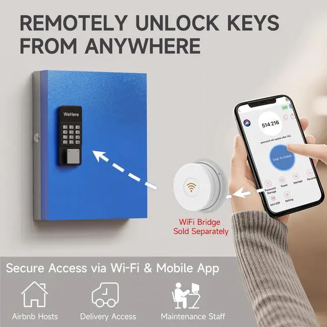 Alt view image 6 of 7 - 32 Key Lock Box Smart Key Organier Cabinet with Keypad & App for Office | Wall Mounted Lockbox use App, Custom & One Time Password, WiFi (Need W100 Bridge) Unlock for School, Office, Fleet, Hotel