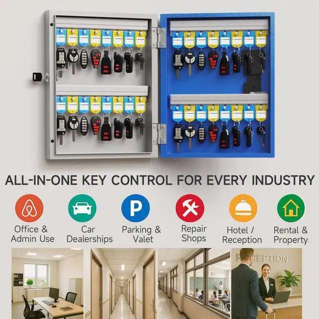 Alt view image 7 of 7 - 32 Key Lock Box Smart Key Organier Cabinet with Keypad & App for Office | Wall Mounted Lockbox use App, Custom & One Time Password, WiFi (Need W100 Bridge) Unlock for School, Office, Fleet, Hotel