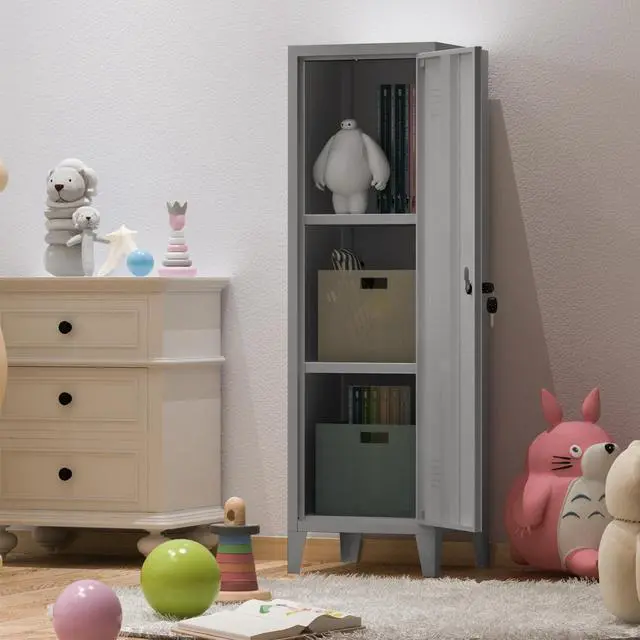 Alt view image 7 of 7 - Metal Cabinet Home Office Storage Cabinets with Doors and Shelves Lockable File Cabinet Organizer Coat Lockers for Kids