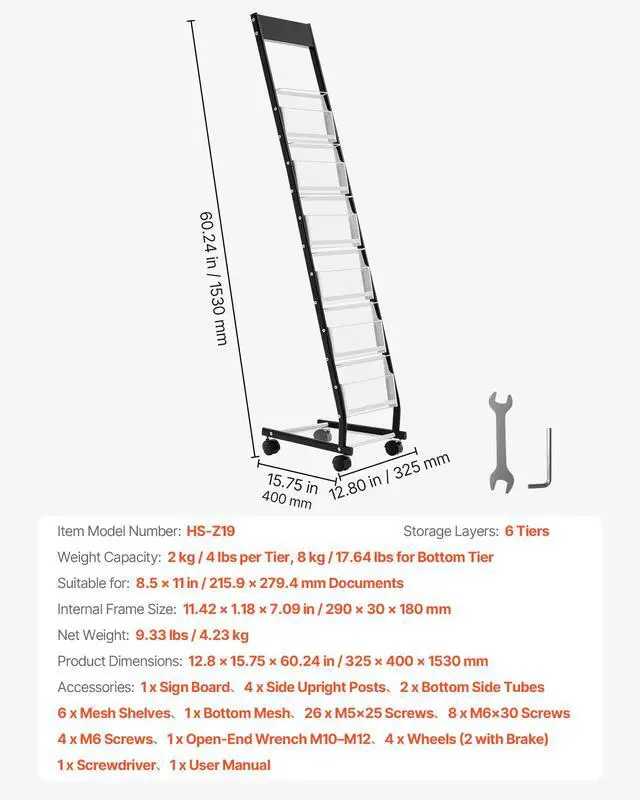 Alt view image 7 of 7 - Brochure Display Rack, Narrow 6-Tier Magazine Literature Display Stand with Wheels, Metal Floor Standing Magazine Rack, Movable Newspaper Catalog Holders for Shop Exhibitions Office (6 Pockets)