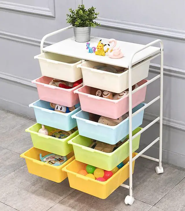 Alt view image 7 of 7 - 10 Drawers Rolling Storage Cart, Plastic Drawer Cart with Metal Frame, Multipurpose Art Craft Cart Organizer with Wheels, Utility Cart with Drawers for Home, Office, School, Multicolor