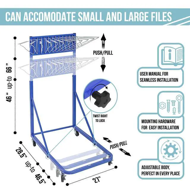 Alt view image 4 of 7 - Adir Mobile Blueprint Holder Construction Plan Rack, Map Organizer, Blueprint Rack, and Poster Display Rack for Jobsite and Office (Without Blueprint Clamps)