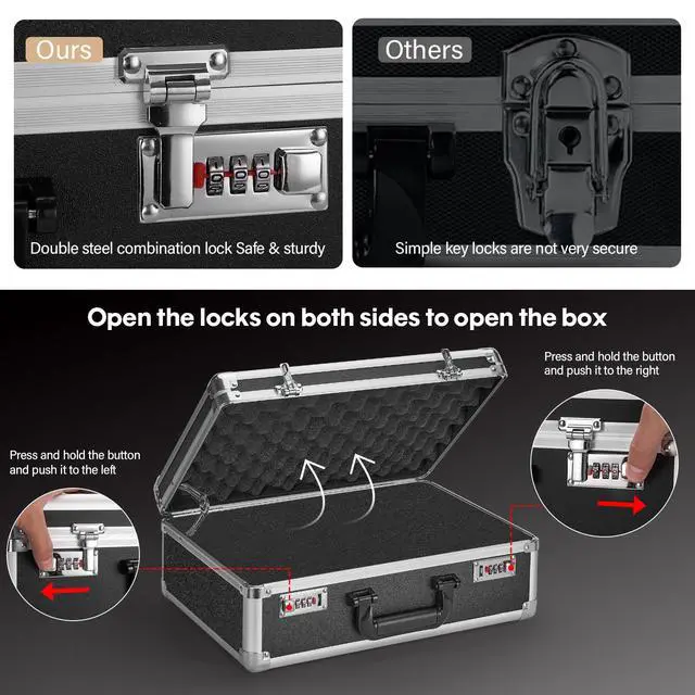 Alt view image 5 of 7 - Combination Lock Box - Locking Storage Case with Customizable Foam, 18.9" Portable Lockable Case for Personal Items, Valuables, Documents, Briefcase for Jewelry, Cash, Medications, Black