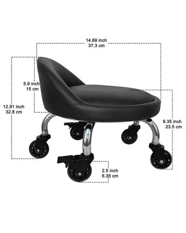 Alt view image 2 of 7 - Rolling Stool with Backrest 450 Lbs High Weight Capacity PU Leather Roller Seat and Heavy-Duty Crystal Universal Wheels for Men Women Boy Girl Furniture Gift, Home Office Black
