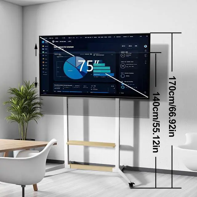 Alt view image 3 of 7 - Heavy Duty Portable Rolling TV Stand with Wheels for 55-100 inch | Adjustable Heights TV Cart for bedroom VESA 800x600mm max load capacity 220lbs