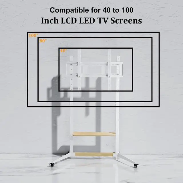 Alt view image 4 of 7 - Heavy Duty Portable Rolling TV Stand with Wheels for 55-100 inch | Adjustable Heights TV Cart for bedroom VESA 800x600mm max load capacity 220lbs